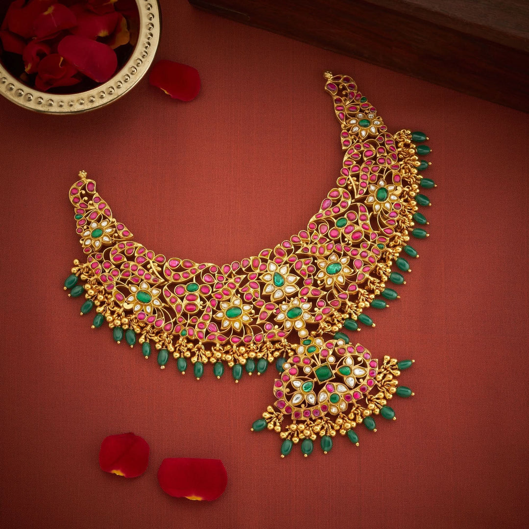 92.5 Silver, Gold Plated Floralika Kundan Necklace | SHOBITAM