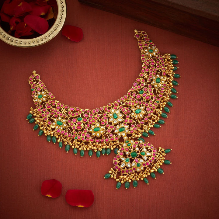 92.5 Silver, Gold Plated Floralika Kundan Necklace | SHOBITAM