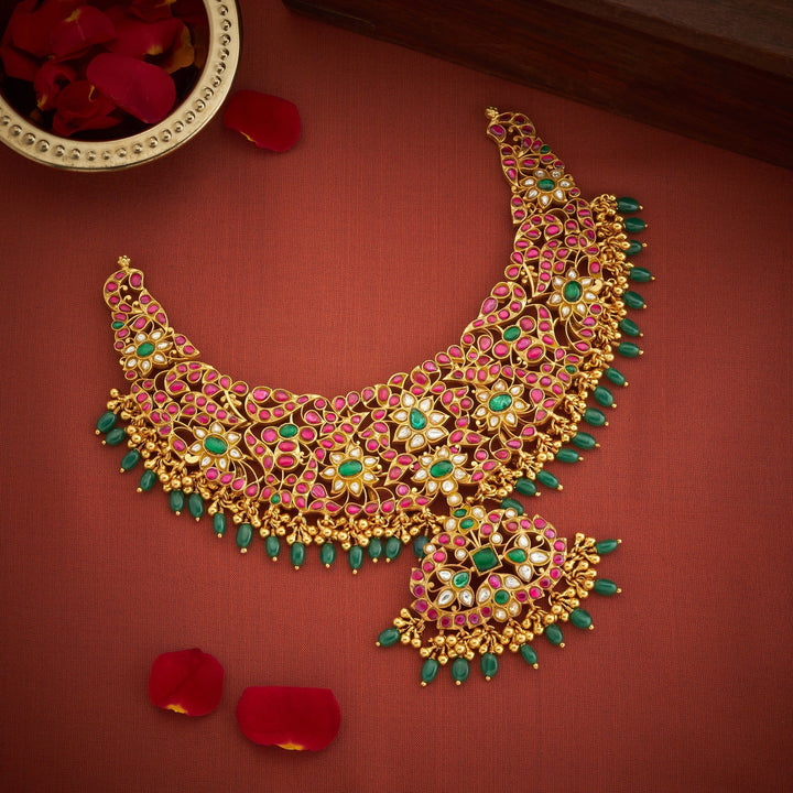 92.5 Silver, 24kt Gold Polish Floralika Kundan Necklace | SHOBITAM