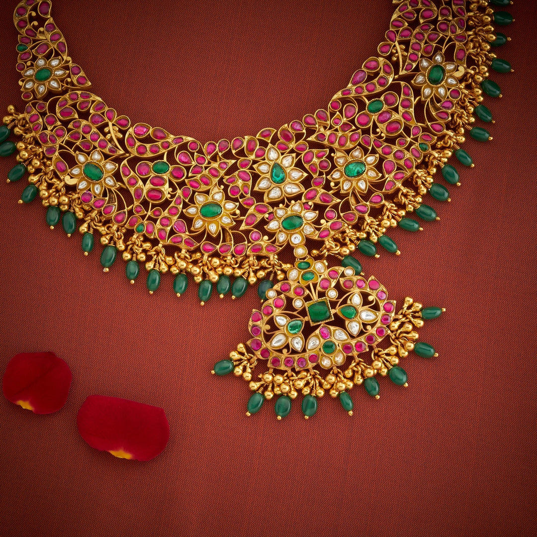 92.5 Silver, 24kt Gold Polish Floralika Kundan Necklace | SHOBITAM