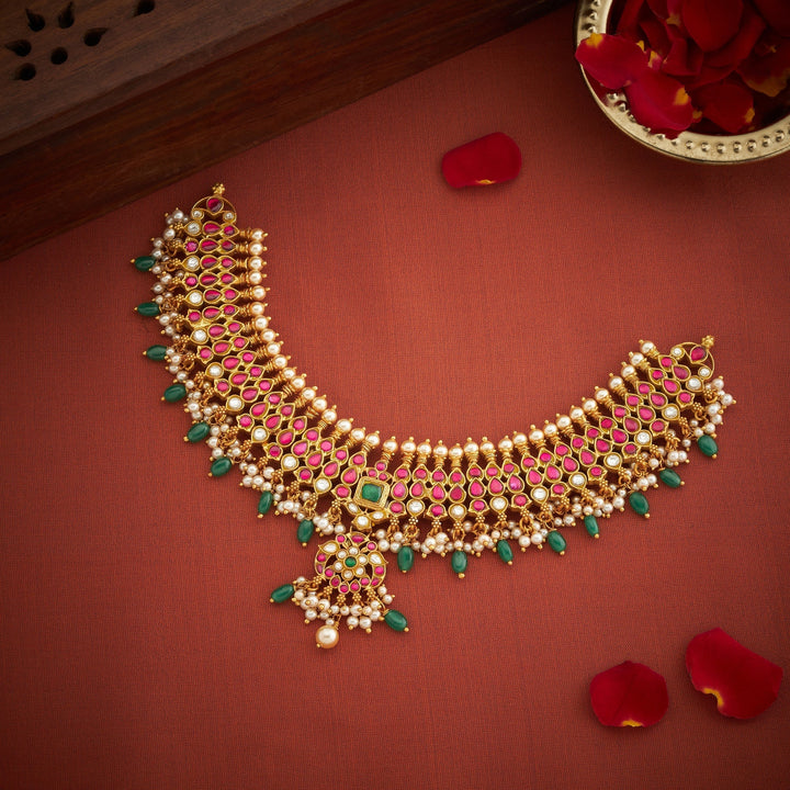 Pure 92.5 Silver, Gold Plated Swaralika Kundan Necklace | SHOBITAM