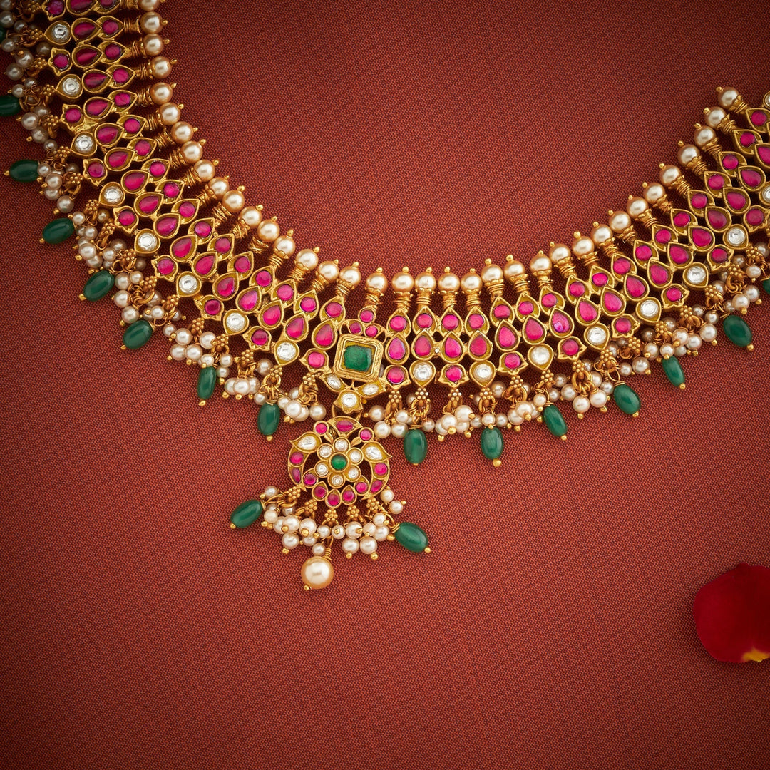 92.5 Silver Gold Plated Swaralika Kundan Necklace| SHOBITAM