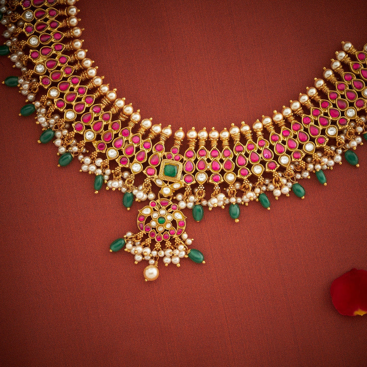 92.5 Silver Gold Plated Swaralika Kundan Necklace| SHOBITAM