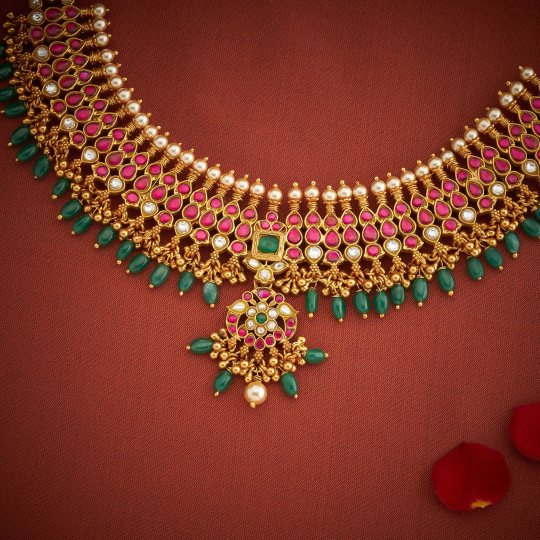 Pure 92.5 Silver, Gold Plated Swaralika Kundan Necklace | SHOBITAM