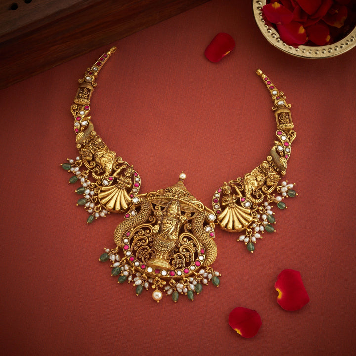 Pure 92.5 Silver, Gold Plated Srinivasa Temple Necklace | SHOBITAM