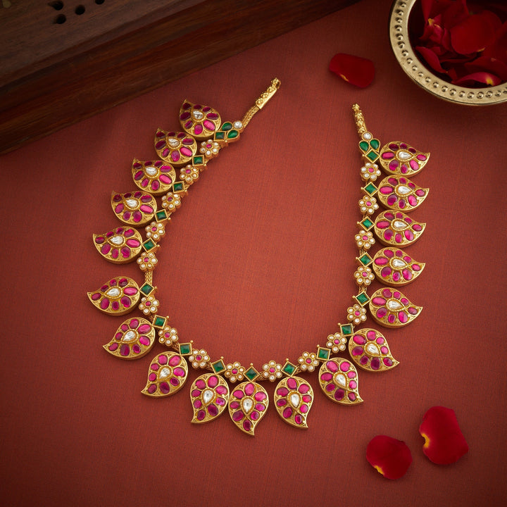 Pure 92.5 Silver, Gold Plated Manglika Kundan Necklace | SHOBITAM