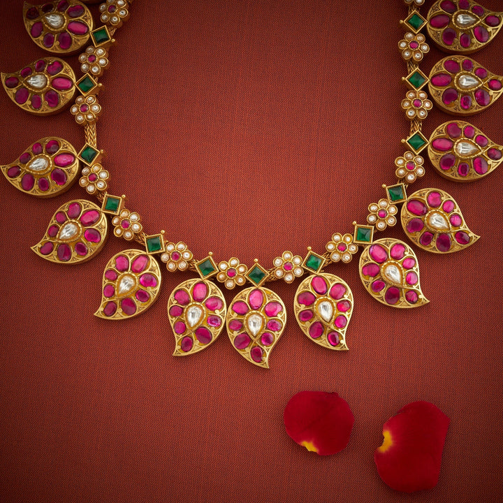 Pure 92.5 Silver, Gold Plated Manglika Kundan Necklace | SHOBITAM