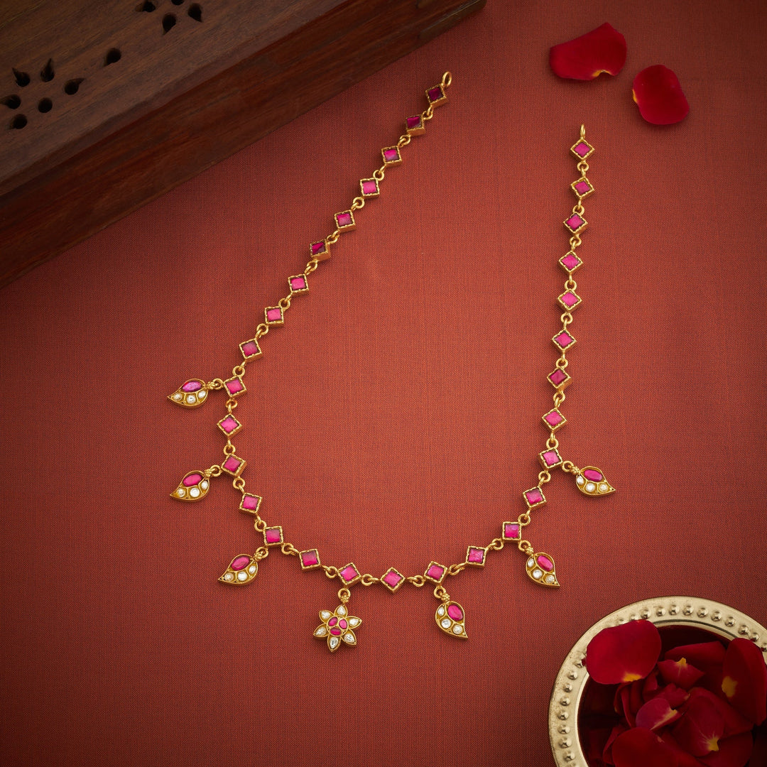 92.5 Silver, Gold Plated Florasha Kundan Necklace | Shobitam