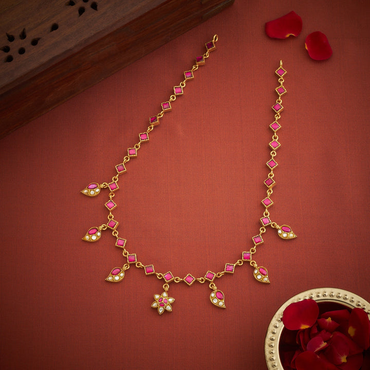 92.5 Silver, Gold Plated Florasha Kundan Necklace | Shobitam