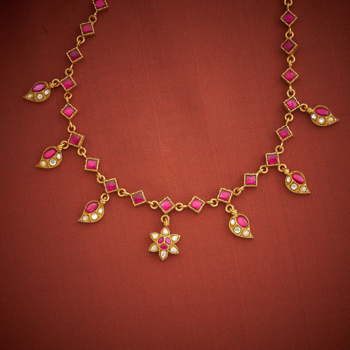 92.5 Silver, Gold Plated Florasha Kundan Necklace | Shobitam