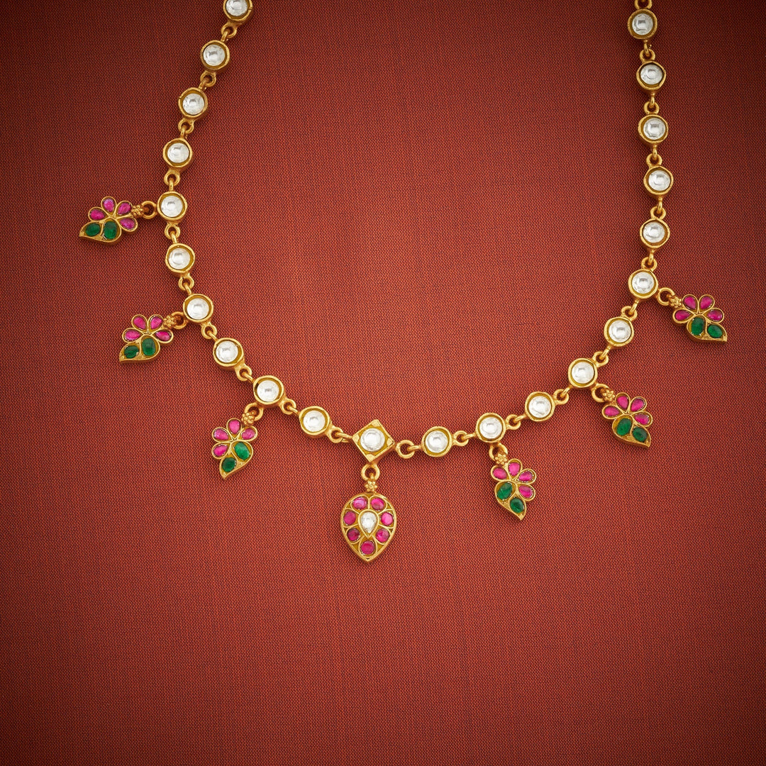 Pure 92.5 Silver, Gold Plated Pearviya Kundan Necklace | SHOBITAM