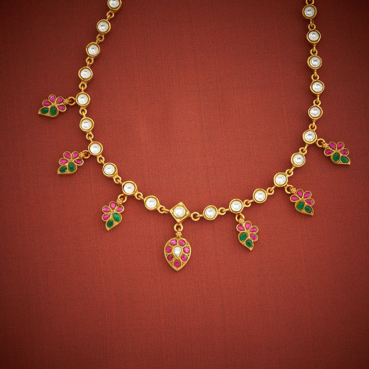 Pure 92.5 Silver, Gold Plated Pearviya Kundan Necklace | SHOBITAM