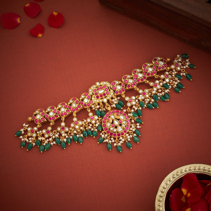 92.5 Silver, Gold Plated Pakshika Kundan Choker | SHOBITAM