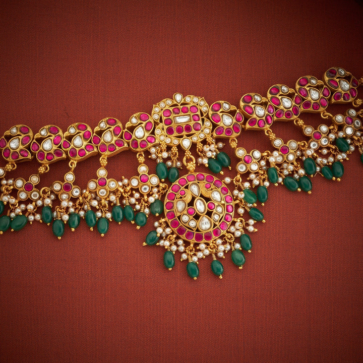 92.5 Silver, Gold Plated Pakshika Kundan Choker | SHOBITAM