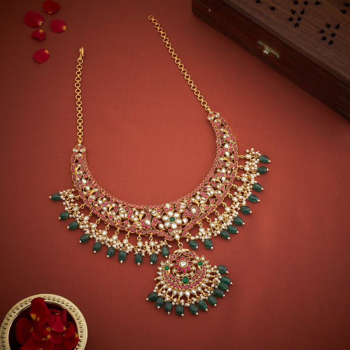 Pure 92.5 Silver, Gold Plated Hamsa-Phool Kundan Necklace | SHOBITAM