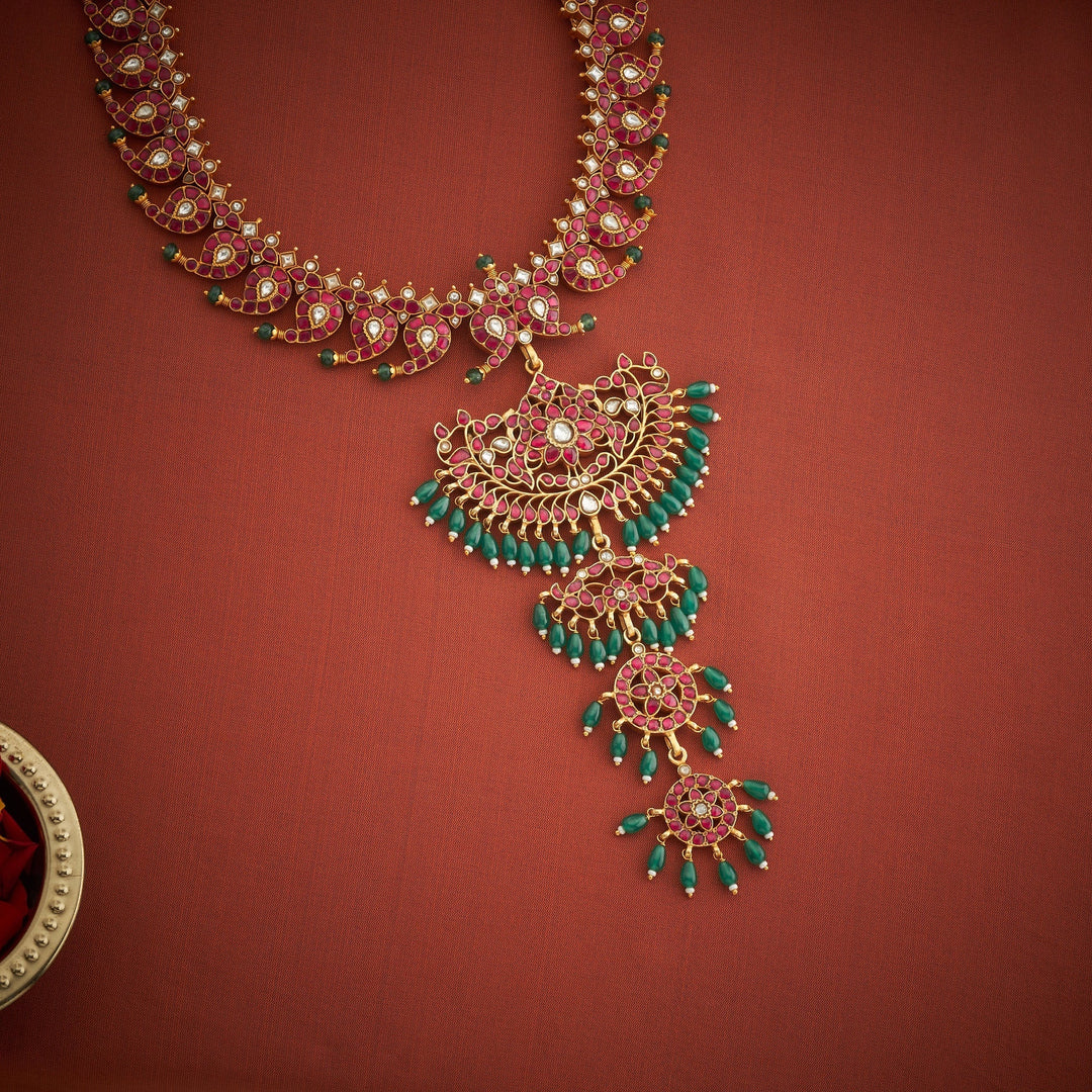 Pure 92.5 Silver, Gold Plated Kairi Sundari Kundan Necklace | SHOBITAM