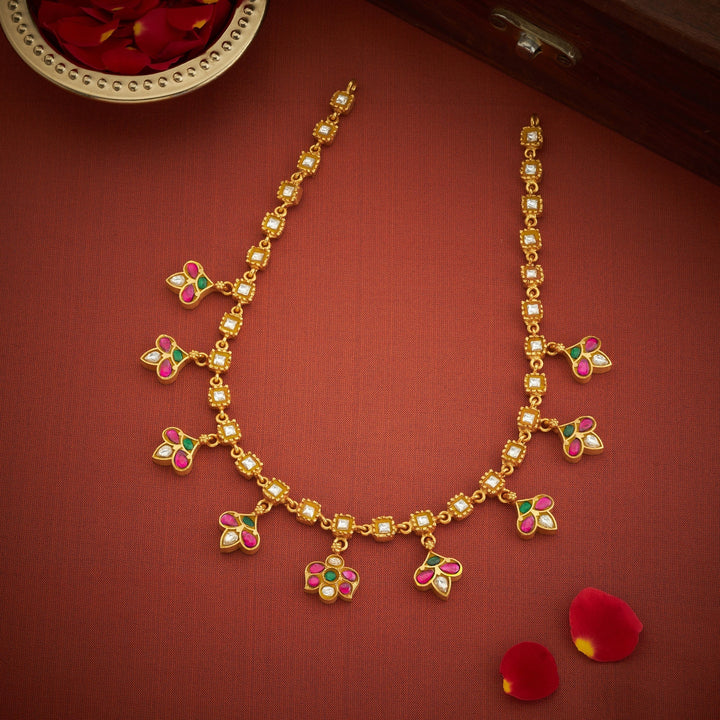 Pure 92.5 Silver, Gold Plated Kundika Kundan Necklace | SHOBITAM