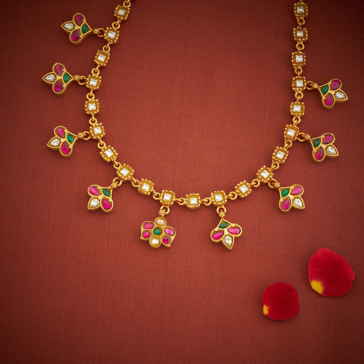 Pure 92.5 Silver, Gold Plated Kundika Kundan Necklace | SHOBITAM