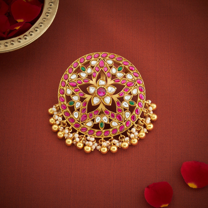 Pure 92.5 Silver, Gold Plated Pushpari Kundan Pendant | SHOBITAM