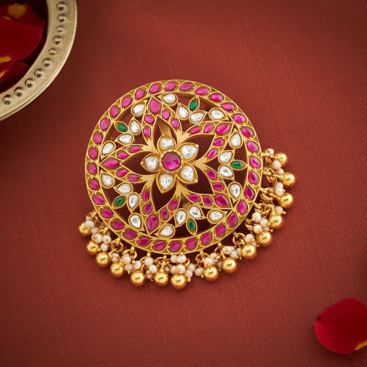 Pure 92.5 Silver, Gold Plated Pushpari Kundan Pendant | SHOBITAM