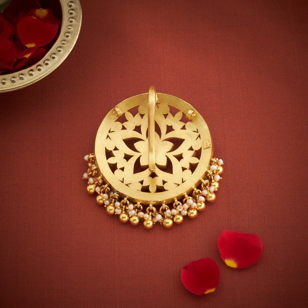 Pure 92.5 Silver, Gold Plated Pushpari Kundan Pendant | SHOBITAM