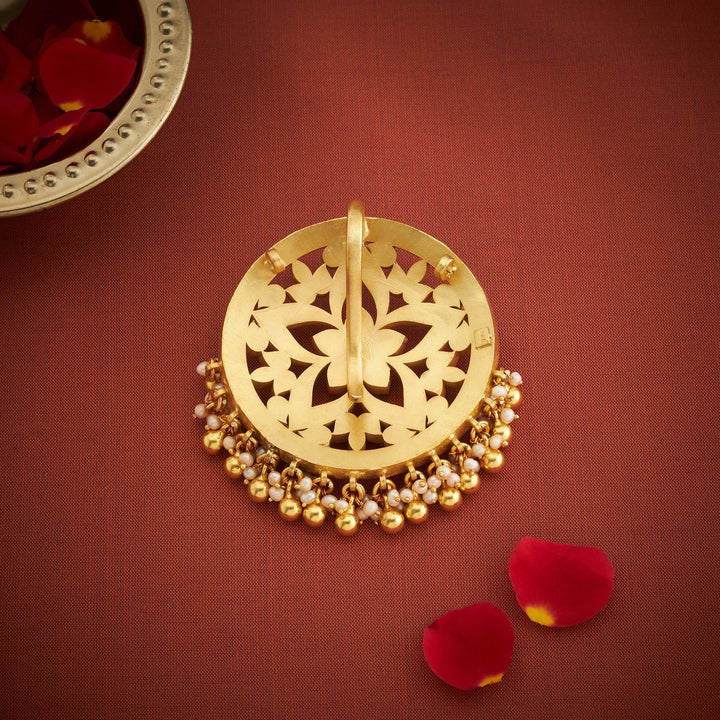 Pure 92.5 Silver, Gold Plated Pushpari Kundan Pendant | SHOBITAM