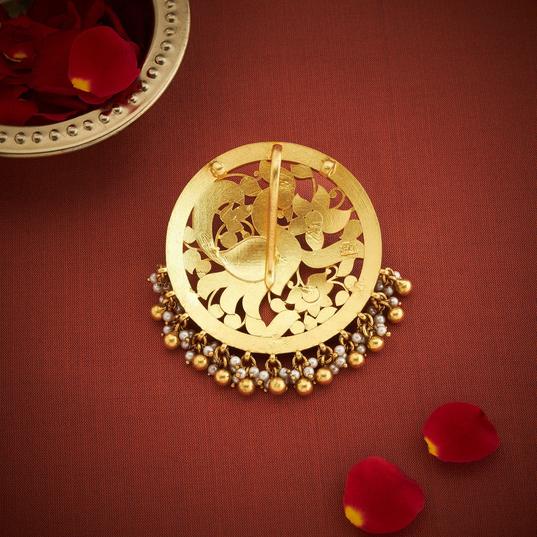 92.5 Silver, 24kt Gold Polish Chandrika-Mor Kundan Pendant | SHOBITAM