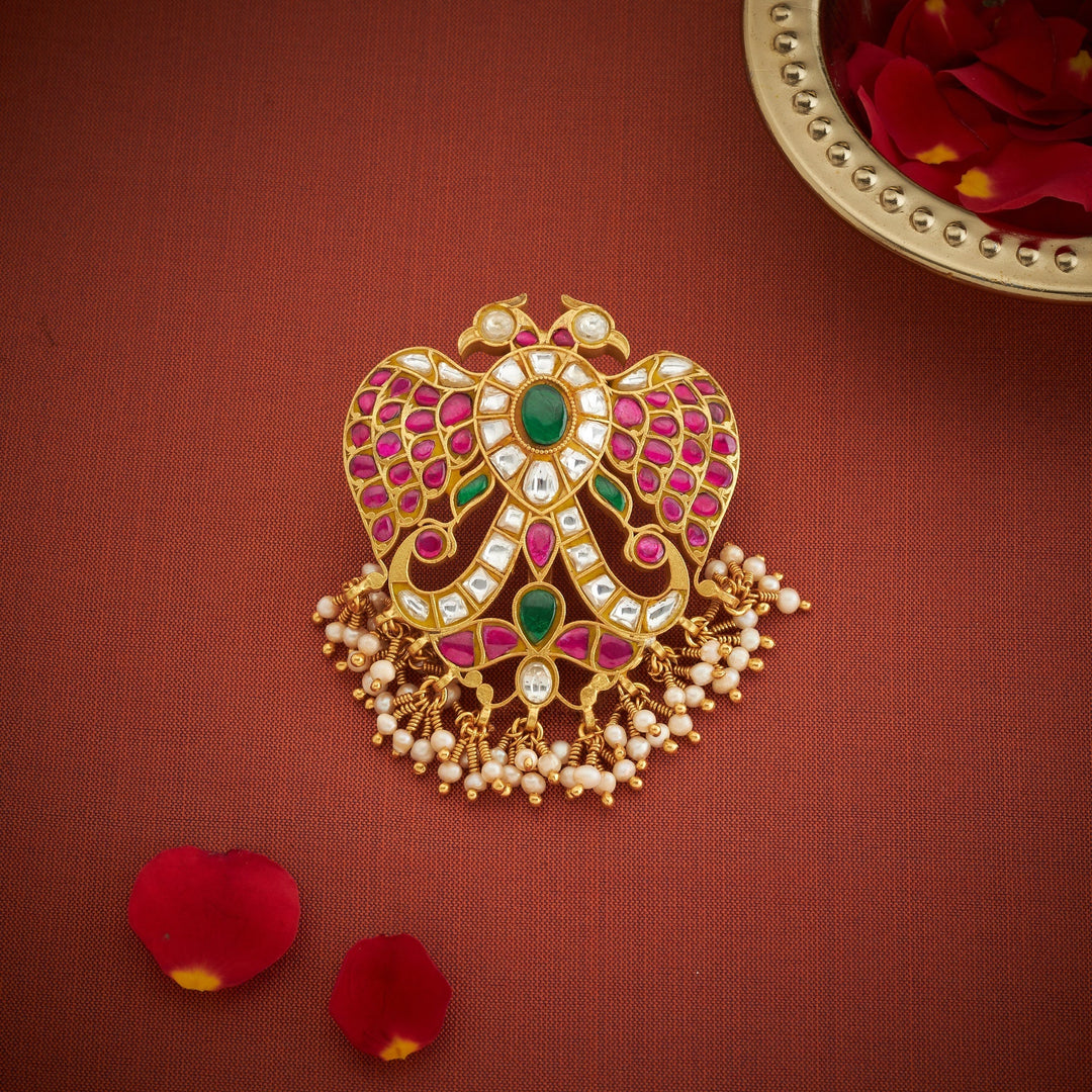 92.5 Silver,Gold Plated Gandarika Kundan Pendant | SHOBITAM
