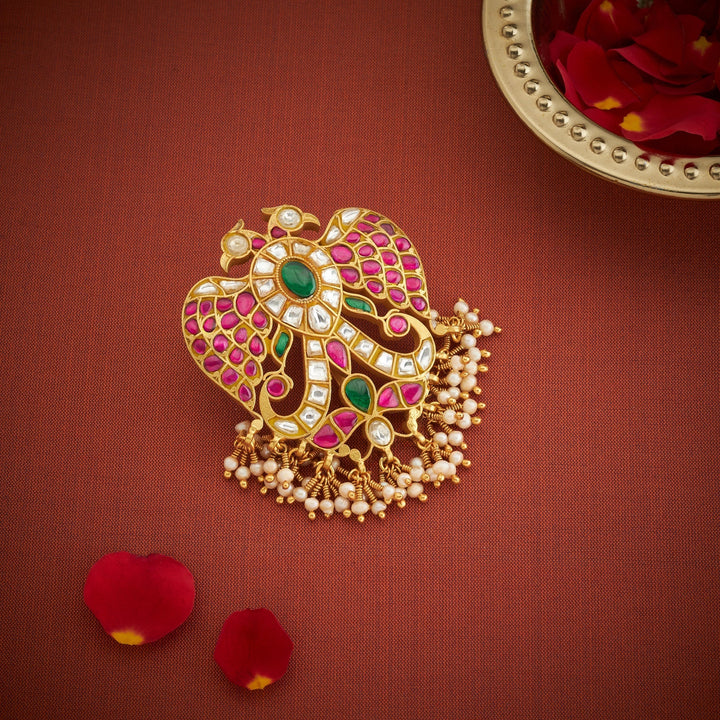 92.5 Silver, 24kt Gold Polish Gandarika Kundan Pendant | SHOBITAM