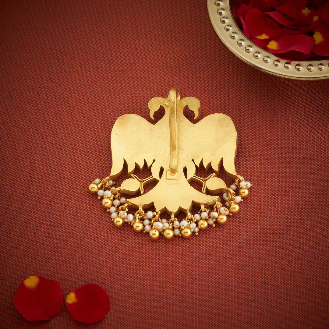 Pure 92.5 Silver, Gold Plated Gandaberu Kundan Pendant | SHOBITAM