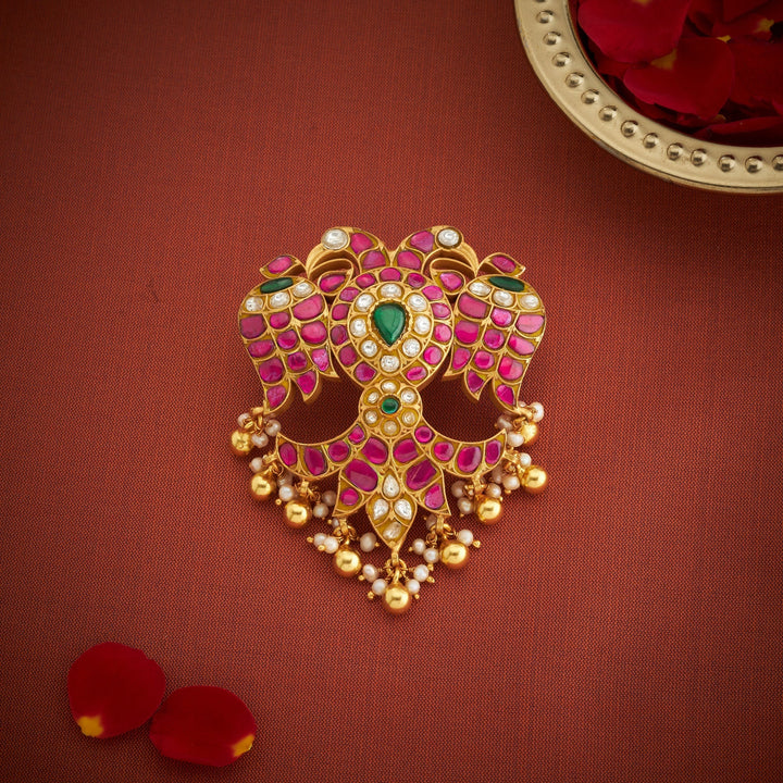 Pure 92.5 Silver, Gold Plated Dakshina Kundan Pendant | SHOBITAM