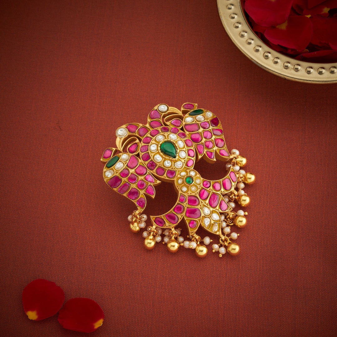 Pure 92.5 Silver, Gold Plated Dakshina Kundan Pendant | SHOBITAM