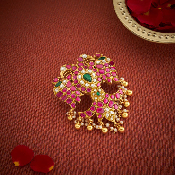 Pure 92.5 Silver, Gold Plated Dakshina Kundan Pendant | SHOBITAM