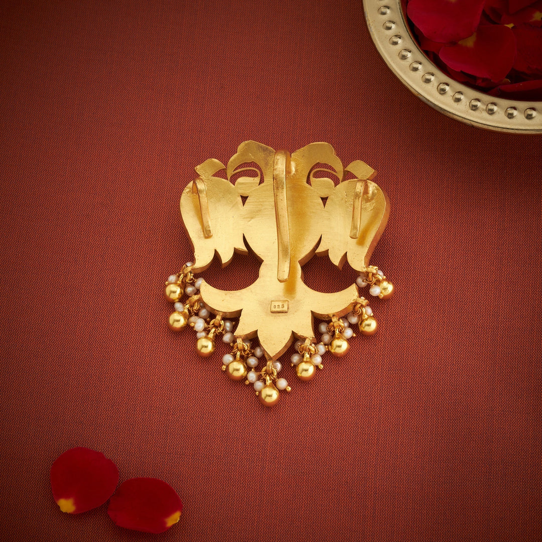 Pure 92.5 Silver, Gold Plated Dakshina Kundan Pendant | SHOBITAM