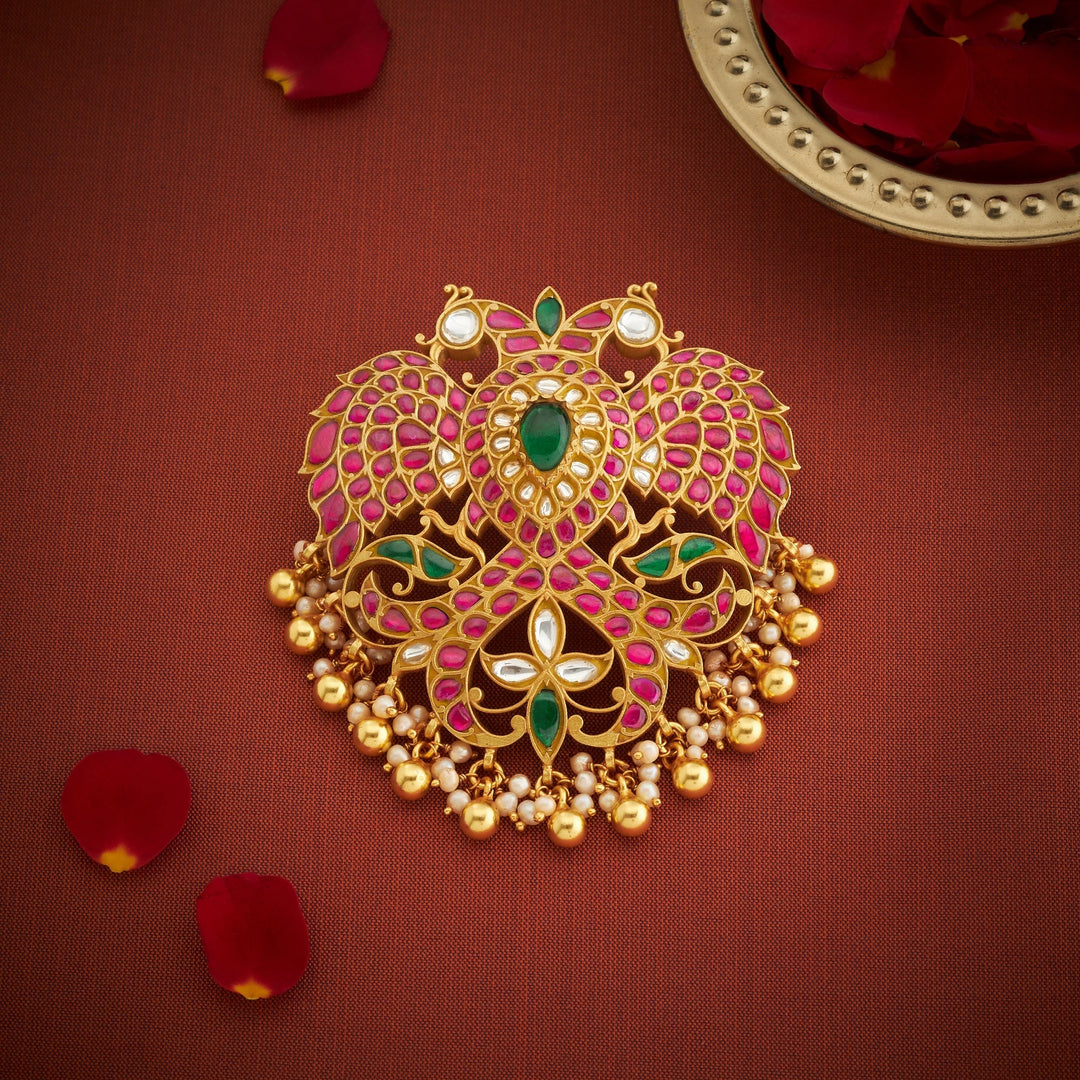 Pure 92.5 Silver, Gold Plated Berundesh Kundan Pendant | SHOBITAM