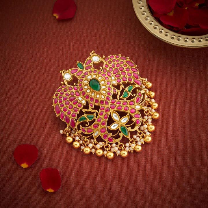 Pure 92.5 Silver, Gold Plated Berundesh Kundan Pendant | SHOBITAM
