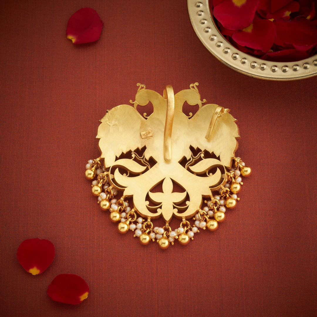 Pure 92.5 Silver, Gold Plated Berundesh Kundan Pendant | SHOBITAM