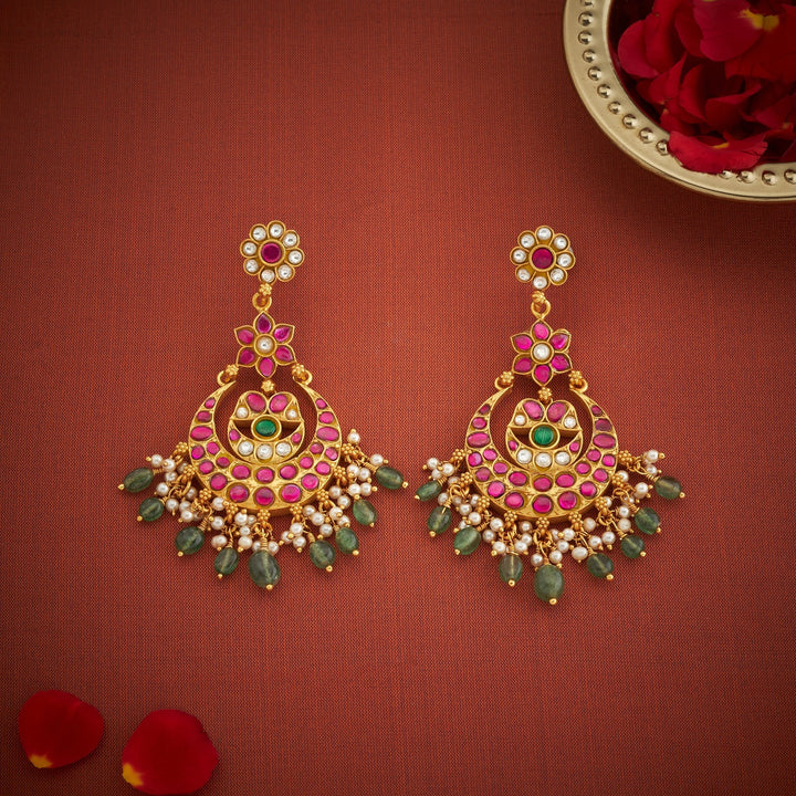 92.5 Silver, 24kt Gold Polish Pushpangan Kundan Chandbali | SHOBITAM