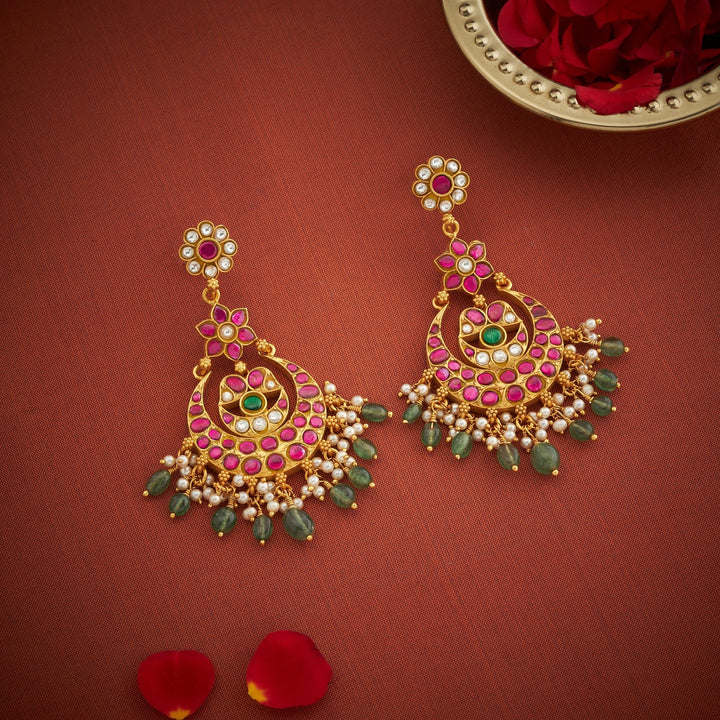92.5 Silver, 24kt Gold Polish Pushpangan Kundan Chandbali | SHOBITAM