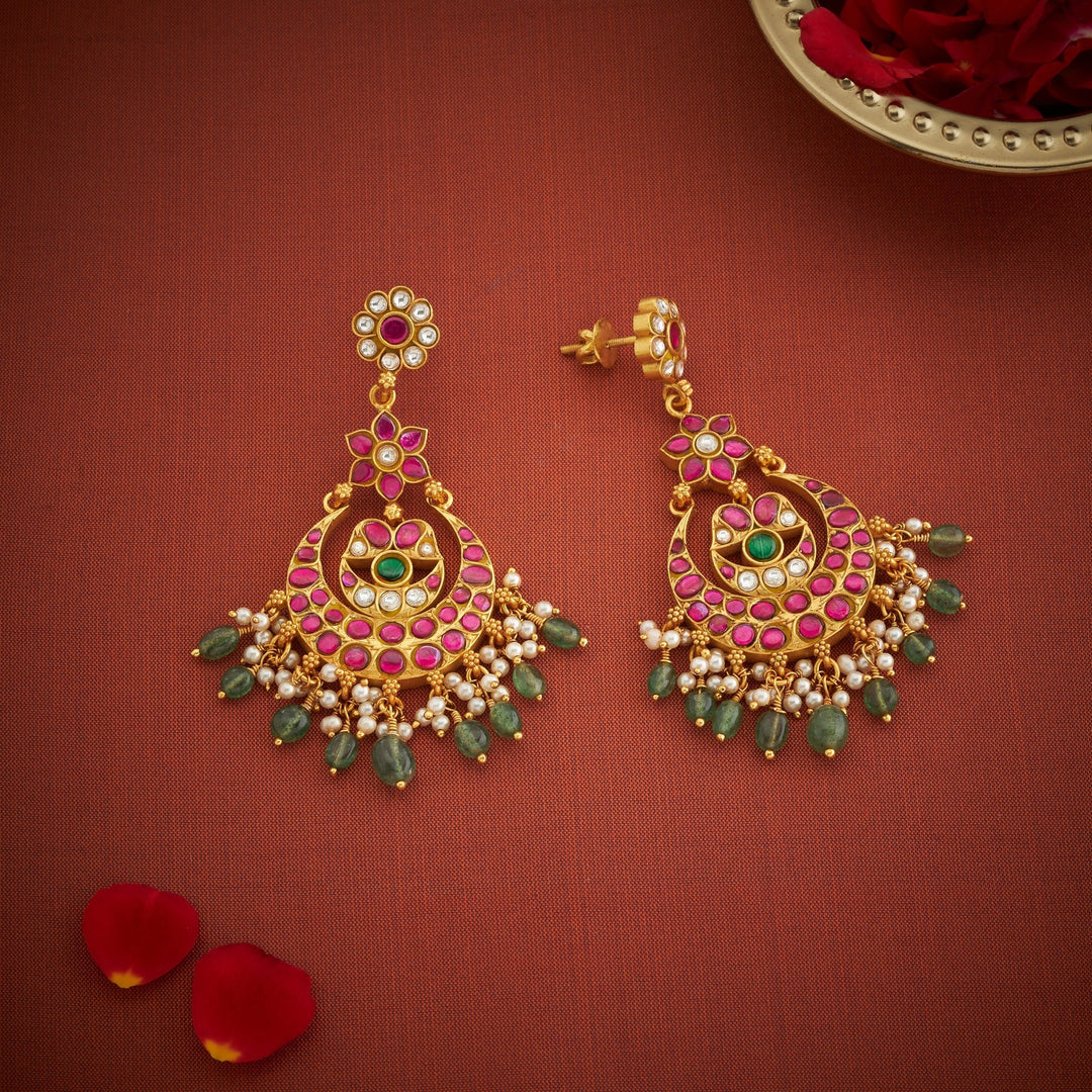 92.5 Silver, 24kt Gold Polish Pushpangan Kundan Chandbali | SHOBITAM