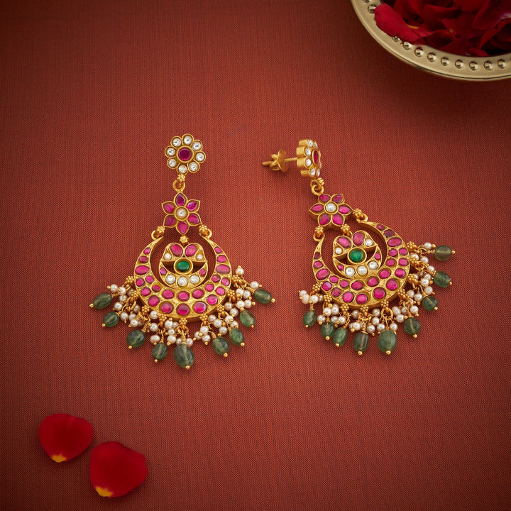 92.5 Silver, 24kt Gold Polish Pushpangan Kundan Chandbali | SHOBITAM