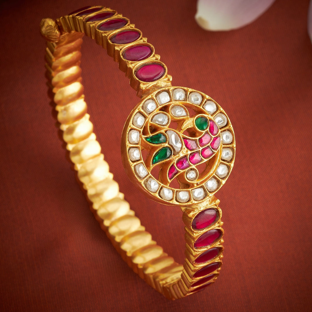 Pure 92.5 Silver, Gold Plated Mayuriya Kundan Kada | SHOBITAM