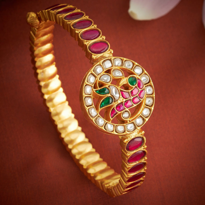 Pure 92.5 Silver, Gold Plated Mayuriya Kundan Kada | SHOBITAM