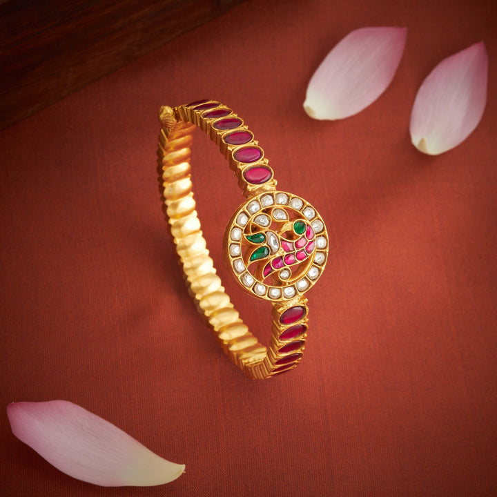 Pure 92.5 Silver, Gold Plated Mayuriya Kundan Kada | SHOBITAM