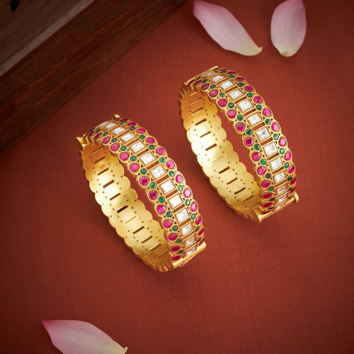 92.5 Silver Kundara Kundan Bangles | SHOBITAM