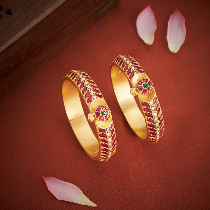 Pure 92.5 Silver, Gold Plated Pushpitha Kundan Bangles | SHOBITAM