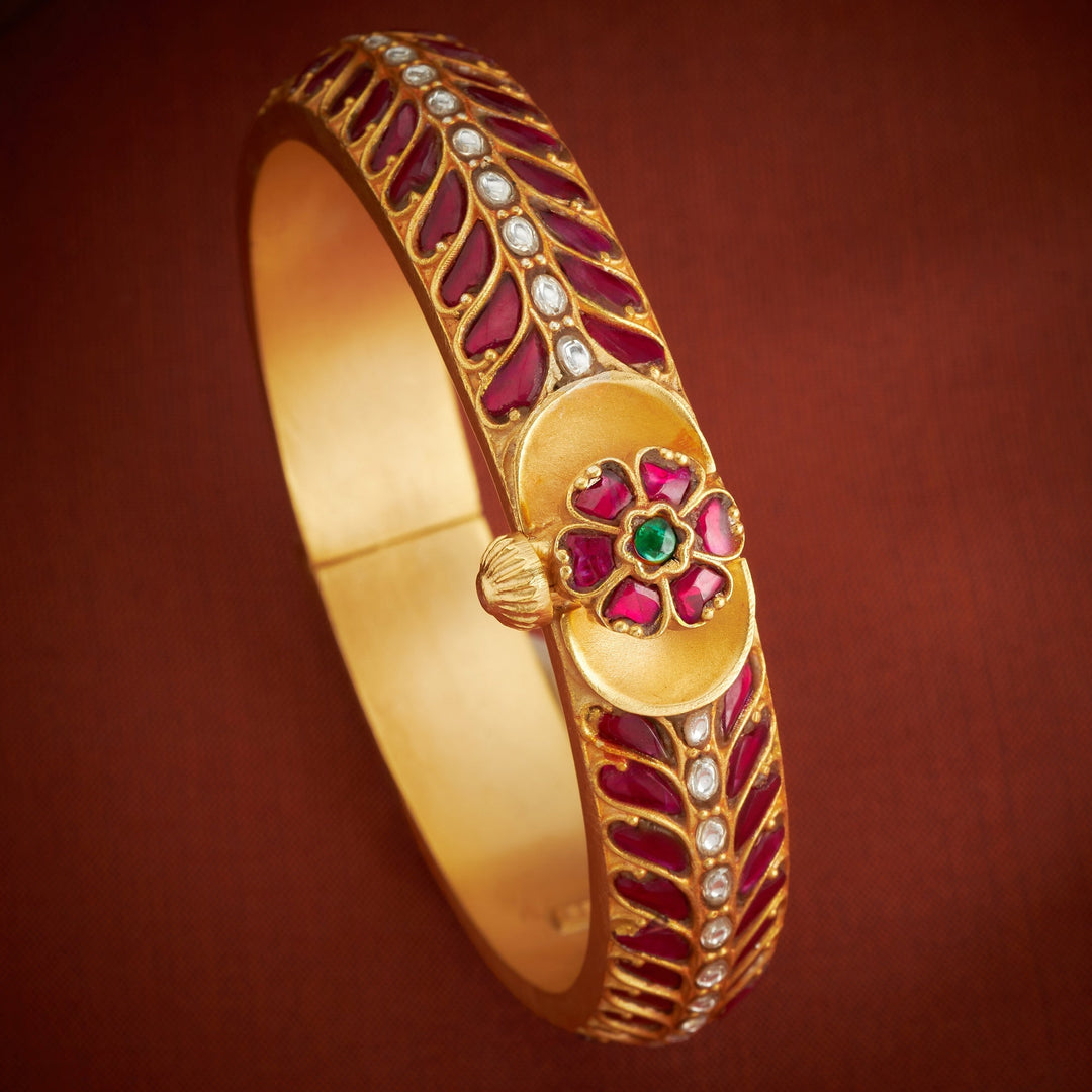 Pure 92.5 Silver, Gold Plated Pushpitha Kundan Bangles | SHOBITAM