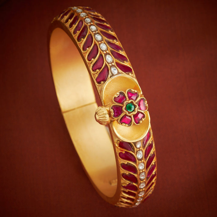 Pure 92.5 Silver, Gold Plated Pushpitha Kundan Bangles | SHOBITAM