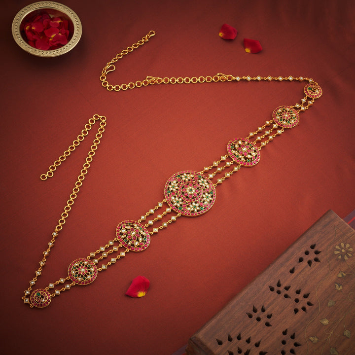 92.5 Silver, 24kt Gold Polish Kusumita Kundan Oddiyanam | SHOBITAM