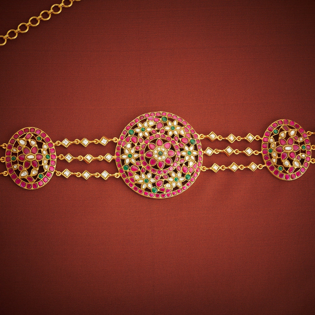 92.5 Silver, 24kt Gold Polish Kusumita Kundan Oddiyanam | SHOBITAM